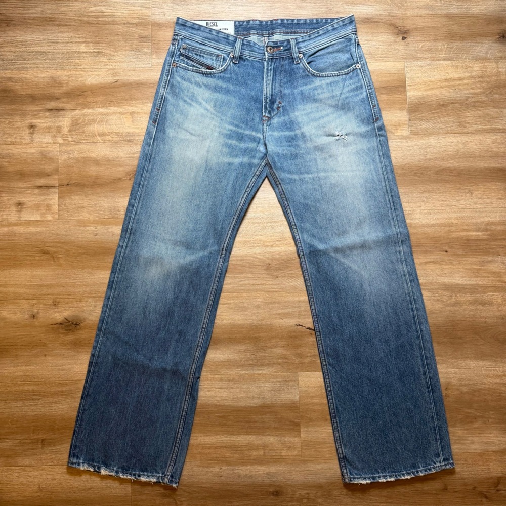 Diesel Jeans Mens 34x32 Blue Baggy Relaxed Fit Distressed Italian Design Denim